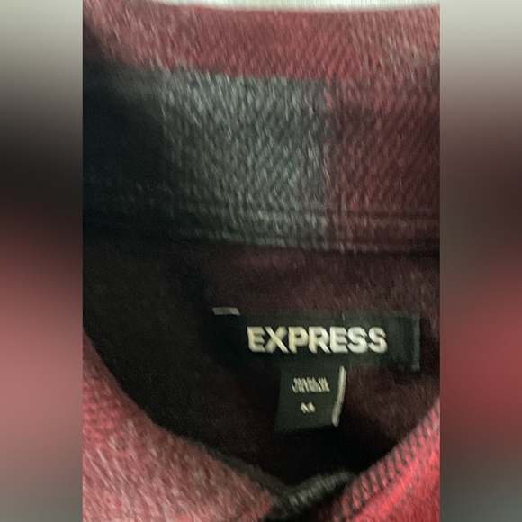 Holiday Ready! Express Men’s Red and Gray Plaid Shirt Jacket medium - Picture 5 of 9